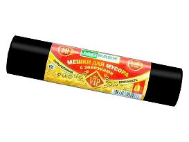 Мешки для мусора 120 л, с завязками, черные, в рулоне 10 шт., ПНД, 15 мкм, 800х750 мм, VIP, Z12010black в Новоуральске
