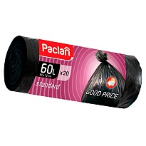 Мешки для мусора 60 л, черные, в рулоне 20 шт., ПНД, 7,4 мкм, 720х600 мм, PACLAN, 600820 в Новоуральске