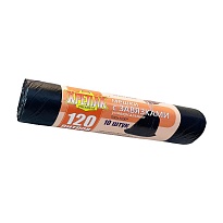 Мешки для мусора 120 л, с завязками, черные, в рулоне 10 шт., ПНД, 16 мкм, 1100х700 мм, Крепак, 4607075710320 в Новоуральске