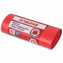 Мешки для мусора 60 л, красный, в рулоне 20 шт., ПНД, 10 мкм, 680х580 мм, LAIMA, 606702 в Новоуральске