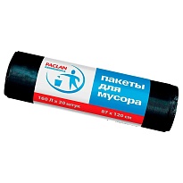 Мешки для мусора 160 л, черные, в рулоне 20 шт., ПВД, 30 мкм, 1200х870 мм, PACLAN Professional, 604082 в Новоуральске