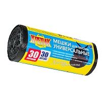 Мешки для мусора 30 л, черные, в рулоне 30 шт., ПНД, 9 мкм, 600х500 мм, Крепак, 4607075710108 в Новоуральске