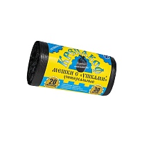 Мешки для мусора 20 л, с ушками, черные, в рулоне 30 шт., ПНД, 10 мкм, 550х440 мм, Крепакоф, 4607075710405 в Новоуральске