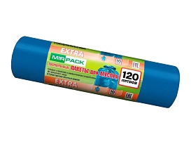 Мешки для мусора 120 л, синие, в рулоне 10 шт., ПНД, 14 мкм, 1100х700 мм, EXTRA, ex1201802 в Новоуральске