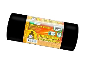 Мешки для мусора 300 л, черные, в рулоне 10 шт., ПВД 70 мкм, 1400х1000 мм, PREMIUM+, 30010160 в Новоуральске