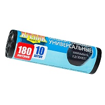 Мешки для мусора 180 л, с ушками, черные, в рулоне 10 шт., ПНД, 20 мкм, 1150х800 мм, Крепак, 4607075710498 в Новоуральске