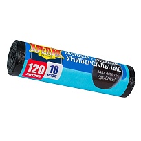 Мешки для мусора 120 л, с ушками, черные, в рулоне 10 шт., ПНД, 15 мкм, 1100х700 мм, Крепак, 4607075710474 в Новоуральске