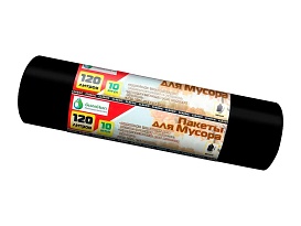Мешки для мусора 120 л, черные, в рулоне 10 шт., ПНД, 12 мкм, 1100х700 мм, MIRPACK Classik, 1201011 в Новоуральске