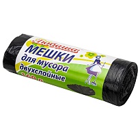 Мешки для мусора 160 л, черные, в рулоне 10 шт., ПВД, 23 мкм, 1200х900 мм, Любаша, 607681 в Новоуральске
