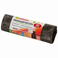 Мешки для мусора 60 л, черные, в рулоне 20 шт., ПНД, 5 мкм, 650х570 мм, Любаша, 605331 в Новоуральске