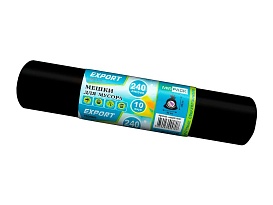 Мешки для мусора 240 л, черные, в рулоне 10 шт., ПВД 80 мкм, 1300х930 мм, EXPORT, exp 24010167 в Новоуральске