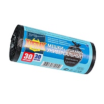 Мешки для мусора 30 л, с ушками, черные, в рулоне 30 шт., ПНД, 9 мкм, 600х500 мм, Крепак, 4607075710450 в Новоуральске