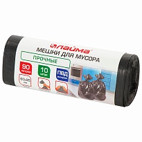 Мешки для мусора 90 л, черные, в рулоне 10 шт., ПВД, 25 мкм, 950х600 мм, LAIMA, 605332 в Новоуральске