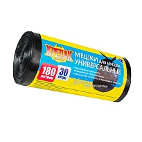 Мешки для мусора 180 л, черные, в рулоне 30 шт., ПНД, 20 мкм, 1150х800 мм, Крепак, 4607075710139 в Новоуральске