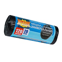 Мешки для мусора 120 л, с ушками, черные, в рулоне 20 шт., ПНД, 15 мкм, 1100х700 мм, Крепак, 4607075710368 в Новоуральске