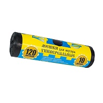 Мешки для мусора 120 л, с ушками, черные, в рулоне 10 шт., ПНД, 13 мкм, 1050х680 мм, Крепакоф, 4607075710252 в Новоуральске