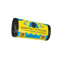 Мешки для мусора 30 л, с ручками, черные, в рулоне 30 шт., ПНД, 9 мкм, 620х480 мм, Крепакоф, 4607075710665 в Новоуральске