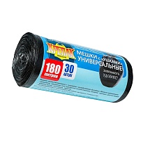 Мешки для мусора 180 л, с ушками, черные, в рулоне 30 шт., ПНД, 20 мкм, 1150х800 мм, Крепак, 4607075710399 в Новоуральске