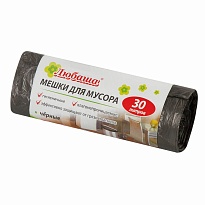 Мешки для мусора 30 л, черные, в рулоне 20 шт., ПНД, 5 мкм, 550х470 мм, Любаша эконом, 605329 в Новоуральске