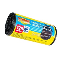 Мешки для мусора 120 л, черные, в рулоне 30 шт., ПНД, 15 мкм, 1100х700 мм, Крепак, 4607075710122 в Новоуральске