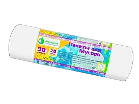 Мешки для мусора 30 л, белые, в рулоне 20 шт., ПНД, 7 мкм, 600х500 мм, MIRPACK Classik, 302042 в Новоуральске