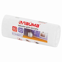 Мешки для мусора 60 л, белые, в рулоне 20 шт., ПНД, 7 мкм, 680х580 мм, LAIMA, 605539 в Новоуральске