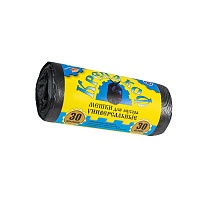 Мешки для мусора 30 л, с ушками, черные, в рулоне 30 шт., ПНД, 8 мкм, 580х460 мм, Крепакоф, 4607075710238 в Новоуральске