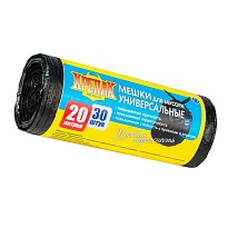 Мешки для мусора 20 л, черные, в рулоне 30 шт., ПНД, 10 мкм, 550х440 мм, Крепак, 4607075710092 в Новоуральске