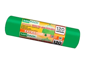 Мешки для мусора 120 л, зеленые, в рулоне 10 шт., ПНД, 14 мкм, 1100х700 мм, EXTRA, ex1201804 в Новоуральске