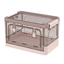 Ящик пластиковый складной прозрачный коричневый, дно розовое, 360х235х230 мм, с колесиками в Новоуральске